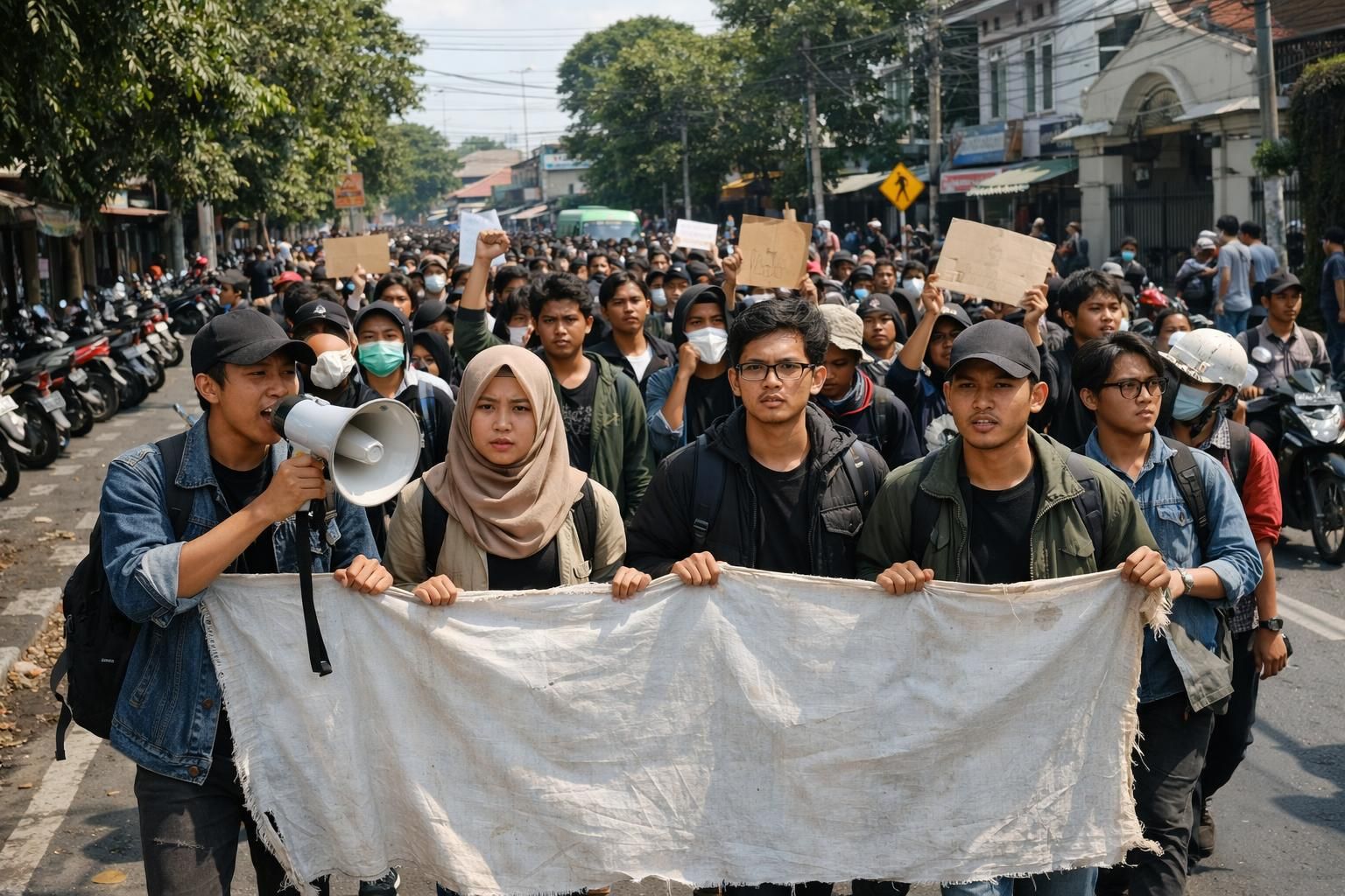 yogyakarta: mahasiswa melakukan aksi protes menuntut reformasi sistem pendidikan untuk meningkatkan kualitas dan akses pendidikan di indonesia.