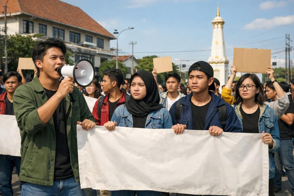 mahasiswa di yogyakarta menggelar aksi protes menuntut reformasi sistem pendidikan untuk meningkatkan kualitas dan akses pendidikan.